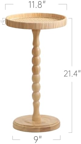Small Side Table，Rattan Round Drink Tables for Small Spaces, Boho Circle Accent Table Coffee Table with Solid Wood Leg for Living Room, Pedestal Table for Bedroom, Corners - Image 2