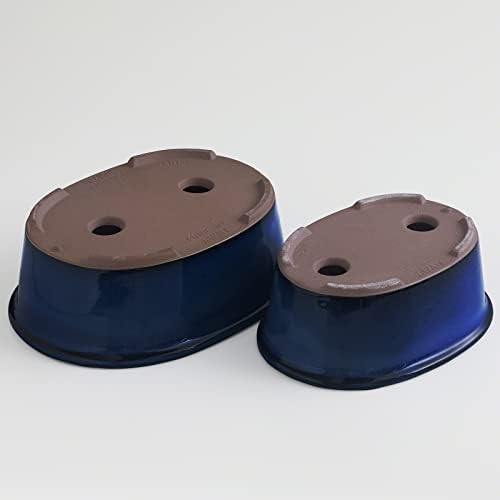 Wazakura Banko Series 2 PCS Blue Bonsai Pot Set with Drainage Holes, Made in Japan Ceramic Garden Planter Pack, Handmade Glazed Houseplant Bowl - Image 6