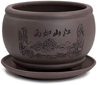 Dahlia 4.8" Beautiful Scenery Zisha Bonsai Planter/Succulent Pot/Flower Pot w. Saucer, Dark Brown - Image 5