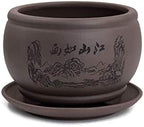 Dahlia 4.8" Beautiful Scenery Zisha Bonsai Planter/Succulent Pot/Flower Pot w. Saucer, Dark Brown - Image 5