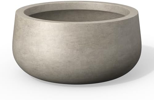 Kante Modern Home Minimalist 16" Dia Weathered Concrete Bowl Planter by Unknown