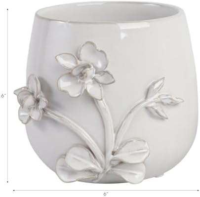 Ceramic Planter and Flower Pot for Home Decor – Elegant Plant Pot with Sculpted Floral Detail for Indoor and Outdoor Use – Adds a Romantic Touch to Garden, Patio, Living Room, or Shelf – 6" Ivory - Image 4