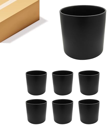 WGVI Black Ceramic Cylinder Vase Width 7" Height 6.75", Flower Arrangements, Candle Holder, Terrarium Planter Pot, Storage Container Organizer, Pen Brush Holder, 6 Pieces by WGVInternational-OpusGlassware