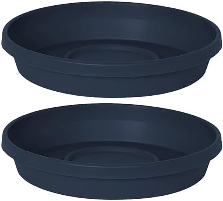 Bloem Terra 16" Round Plastic Plant Saucer, Lightweight UV-Resistant Indoor/Outdoor Flower Pot Tray - Fits 16-inch Planter Pots, Navy, 2-Pack by Bloem