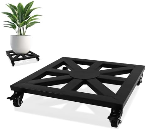 16'' Heavy Duty Plant Caddy with Wheels Square Plant Dolly with Lockable Casters Pot Mover Rollers 440 Lbs Metal Rolling Plants Stand Suitable for Indoor Outdoor Pots Black by Fsehyue