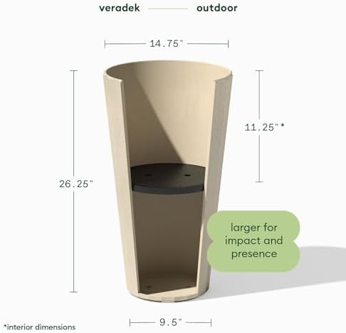 Veradek Column Series Tall Planter - Tapered Outdoor Planter with Shelf - Image 2