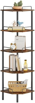 Tajsoon 5 Tier Corner Shelf Stand, Small Corner Table, Rustic Brown by Tajsoon