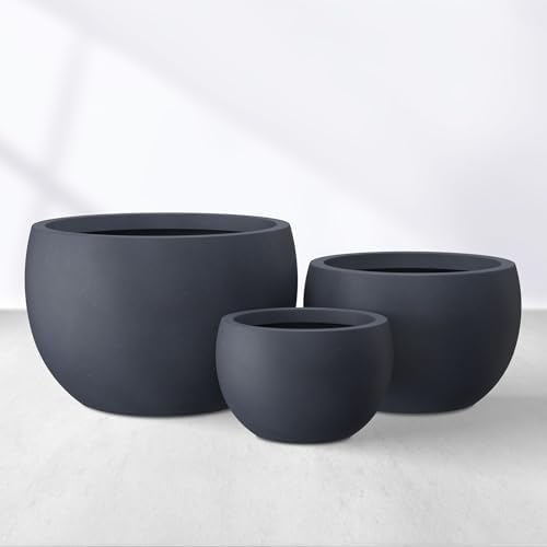 Kante Set of 3 Charcoal Concrete Bowl Planters 20" 15.7" 11.8" Dia by Unknown