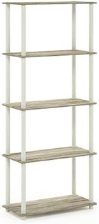 Furinno TURN-N-TUBE Storage Shelves, 5-Tier Book Shelf, Corner Shelf, Toolless Open Shelves, for Organization and Storage, Living Room, Garage, Home Office, Sonoma Oak - Image 6