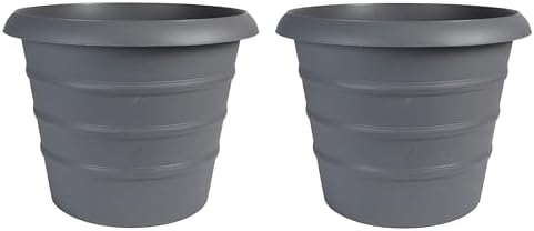 The HC Companies 16 Inch Marina Planter Lightweight Indoor Outdoor Plastic Plant Pot for Herbs and Flowers, Warm Gray (Pack of 2) by TheHCCompanies