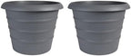 The HC Companies 16 Inch Marina Planter Lightweight Indoor Outdoor Plastic Plant Pot for Herbs and Flowers, Warm Gray (Pack of 2) by TheHCCompanies