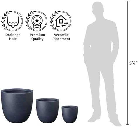 Kante 3-Pack 18" 14" 10" W Round Charcoal Concrete Planters - Image 7