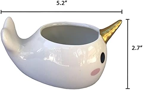 Planter for Succulent Plant Ceramic Plant Pots Indoor, Novelty Planters for Home Office Garden (Wale w Gold Horn, 2) - Image 5