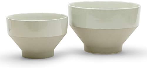 WGV Ceramic Bowl Vase, Width 6", Height 4", Two Tone Funnel Pot, Tan Large Mantel Planter Centerpiece for Wedding Event Office Home Decor, 1 Piece - Image 2