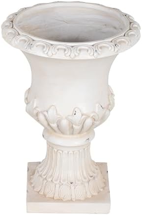 Christopher Knight Home 24.8 Inch Vintage Fleur-de-Lis Pedestal Urn Planter MGO Outdoor Flower Pot Faux Stone Garden Planter for Patio Porch Entryway Decor, Antique White - Image 4