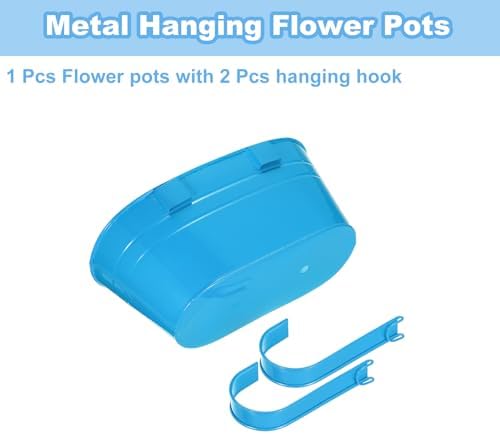 uxcell Rail Planter for Outdoor Plants, 4 Pcs 11" Iron Wall Hanging Planters Fence Railing Balcony Planters with Drainage Holes and Detachable Hooks, Dark Blue - Image 3