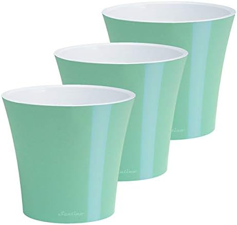 Gardenera 8.6" ARTE Self Watering Planter (Set of 3) in MENTHOL/WHITE - Indoor Flower Pot for All House Plants, Flowers, Herbs, Succulents, Orchideas, Dahlias and African Violets by Gardenera
