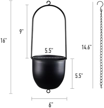 Metal Hanging Planters Set of 2 with 6 Inch Oval Pots - Stackable and Connectable Plant Hangers - Black Modular Wall and Ceiling Mount Holders for Indoor and Houseplants - Image 3