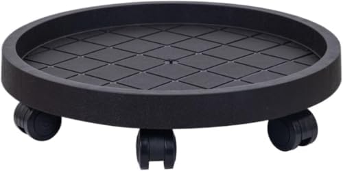 Planter Stand with Rotating Wheels, Round Trolley Rolling Flower Pot Caddy for Plants Large Vases Whiskey Barrels Furniture, Indoor Outdoor Plant Cart Support Rack (40cm,Black) by Unknown