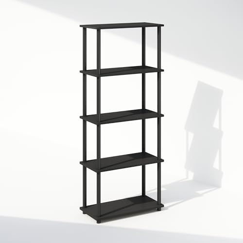 Furinno Turn-N-Tube Book Shelf, 5-Tier Bookshelf, Bookcase with Multipurpose Compact Display Rack, 11.6 x 23.6 x 57.4, for Living Room, Bedroom, Home Office, Americano/Black - Image 5