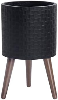 D'vine Dev Planter Pot with Wood Stand, 10 in, Matte Black, 88-Z-B-2 by DvineDevPlanterPotsandStand