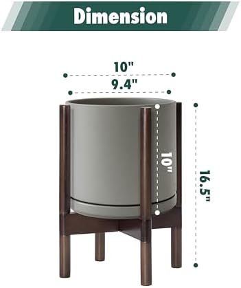 D'vine Dev Ceramic Pot with Walnut Wood Stand, Grey, 10 in, 55-B-X-3 - Image 3