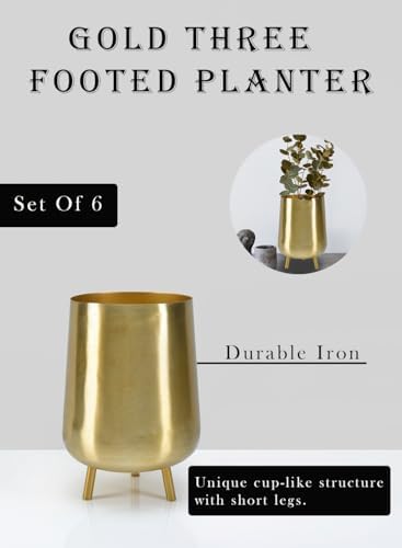 Serene Spaces Living 8" Gold Three Footed Planter, Stylish Iron Cachepot for Succulents, Cacti, Herbs, Mid-Century Inspired Indoor/Outdoor Pot, Living Room, Kitchen, Office, Made in India, Pack of 6 - Image 6