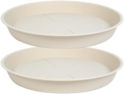 OVZILKI 2 Pack of Plant Saucer Tray 19 inch, Heavy Duty Plastic Pot Plant Drip Trays Saucers for for Indoors Outdoor, Plant Water Tray for Planters 16-19" (19", Beige) by OVZILKI
