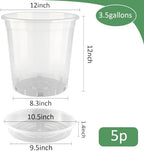 BTPLASTIK 3.5 Gallon Clear Nursery Pots with Saucers 5P, 12 Inch Round Plastic Plant Pots with Drainage Holes - Image 2