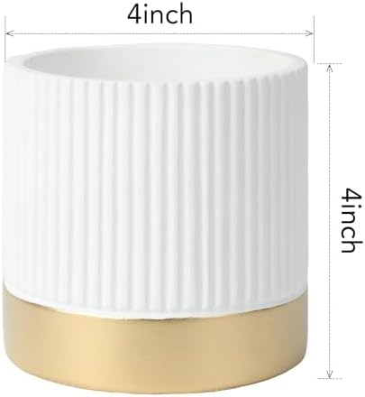 Set of 3 Cement Planter Pots with Drainage Hole,4 inch Plant Pots for Plants Indoor Houseplants,Succulent Pots Windowsil Planter (White&Gold) - Image 2