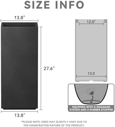 Kante Large Column Square Black Concrete Planter 27.6" H, Outdoor - Image 2