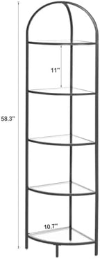 Homhedy 5-Tier Glass Corner Shelf Stand, Metal Corner Bookshelf - Image 2