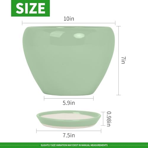 Deep Dream 10 Inch Plant Pot- Ceramic Planter Pot Round Plant Pots for Indoor Plants Outdoor Large Flower Pot with Drainage Holes & Trays, Mint Green - Image 3