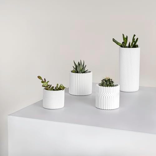 JONATHAN Y Noa Modern Minimalist Handmade Concrete Fluted Cylinder Planter Set, Matte White (Set of 4) (PLN1004B-4SET) - Image 5