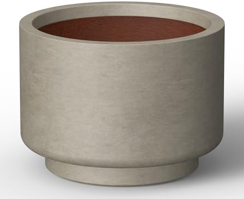 Kante Large Round Pedestal Weathered Concrete Planter 15.7" Dia, Outdoor by Unknown
