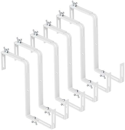 Adjustable Planter Box Brackets,Enhanced Bottom Support,Universal Outdoor Hanging Brackets,Flower Box Brackets for Fence Railings, Windowsill, Patio, Garden,Balcony. (6, White) by NBPUJ