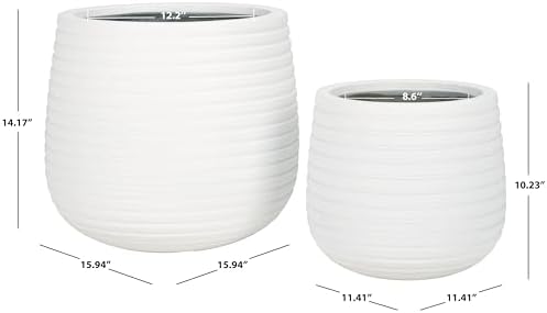 SAFAVIEH Outdoor - Jasper White Cement Ficonstone Planter Pot Set of 2 with Drainage Hole, Frost Resistant Garden Planters for Patio, Deck, Indoor Outdoor Use (PAT1535C-SET2) - Image 4