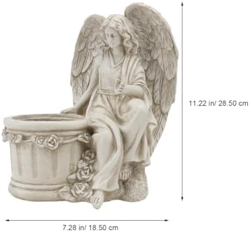Hemoton 1Pc Artistic Flower Pot Creative Vintage Style Angel Planter Statue for Home Decor Garden Ornament Decorative Outdoor Flowerpot for Lawn and Patio Beige - Image 4