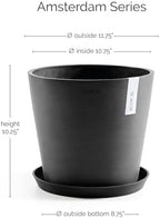 Ecopots Amsterdam Round Planter with Water Reservoir, Dark Grey, 12" - Image 3