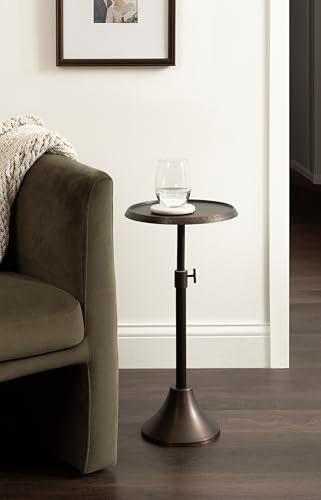 Kate and Laurel Sanzo Traditional Adjustable-Height Pedestal Drink Table, 11 x 11 x 30, Bronze, Vintage Round Indoor Metal Cocktail Table with Hammered Tabletop for Use as Indoor Plant Stand - Image 2