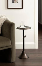 Kate and Laurel Sanzo Traditional Adjustable-Height Pedestal Drink Table, 11 x 11 x 30, Bronze, Vintage Round Indoor Metal Cocktail Table with Hammered Tabletop for Use as Indoor Plant Stand - Image 2