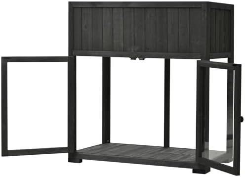 Patio Mini Wood Cold Frame, Compact 2 Doors Garden Greenhouse with Wheels, Raised Bed with Liner for Indoor Outdoor Use, Black 35.4''x17.7''x37.4'' - Image 6