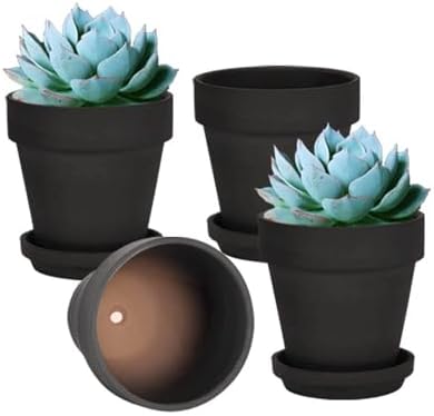 vensovo 6 Inch Black Terracotta & Clay Pots for Plant with Saucer - 4 Pack Medium Terra Cotta Planter with Drainage Hole, Flowerpot for Indoor Outdoor Plants, Crafts, Wedding Favor by vensovo