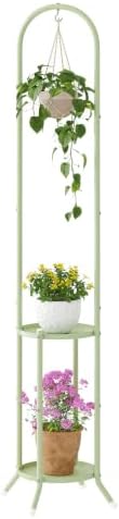 2-Tier Metal Plant Stand with Hanging Hook, Indoor Outdoor Plant Shelf (Green) by Wieghda