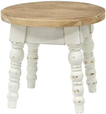 Vintage Solid Wood Step Stool, Round Farmhouse Wooden Stool, Easy Assembly for Kids, Plant Stand or Bathroom Kitchen French Country Shabby Chic Decor by MODE+HOME