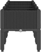Black PP Garden Planter with Legs 63x15.7x16.5 Inch for Climbing Plants, Outdoor Elevated Rattan Look Planter Box with Drainage - Image 4