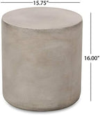 ø15.75'' Concrete Side Table End Table for Outdoor & Living Room, Modern Round Circle Cylindrical Style, Durable and Lightweight, Cement Material, No Assembly, Light Gray - Image 2