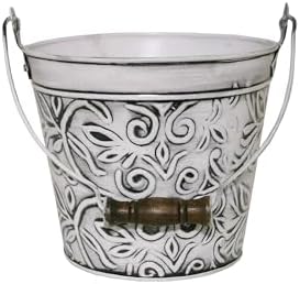 Headwind Vintage Floral Metal Planter with Handle, 12-Inch, Rustic White – Metal Flower Pot & Decorative Bucket Planter, Rustic Metal Outdoor Planter with Drainage Hole for Indoor Plants & Outdoor Gar by Headwind