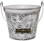 Headwind Vintage Floral Metal Planter with Handle, 12-Inch, Rustic White – Metal Flower Pot & Decorative Bucket Planter, Rustic Metal Outdoor Planter with Drainage Hole for Indoor Plants & Outdoor Gar by Headwind