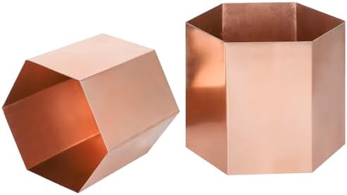 MyGift Copper Tone Metal Hexagon Succulent Cactus Planter Pots, Set of 2 - Image 6